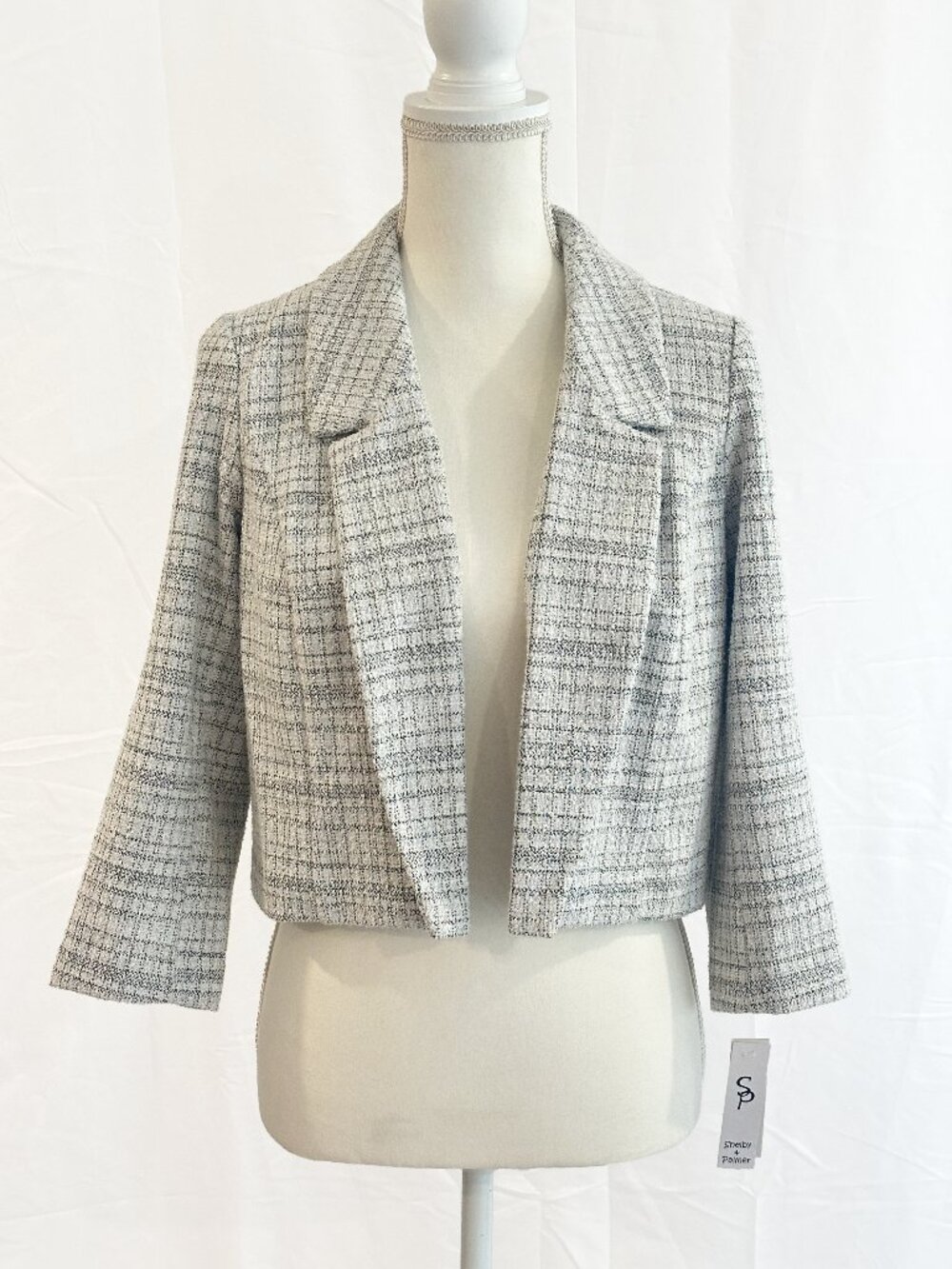 NWT Shelby & Palmer Cropped Tweed Plaid Open Front Blazer Medium Corpcore